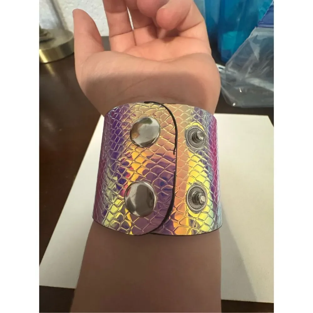 Vintage Y2K Women's Chunky Purple Embossed Cuff Patent Bracelet Scene Emo Grunge